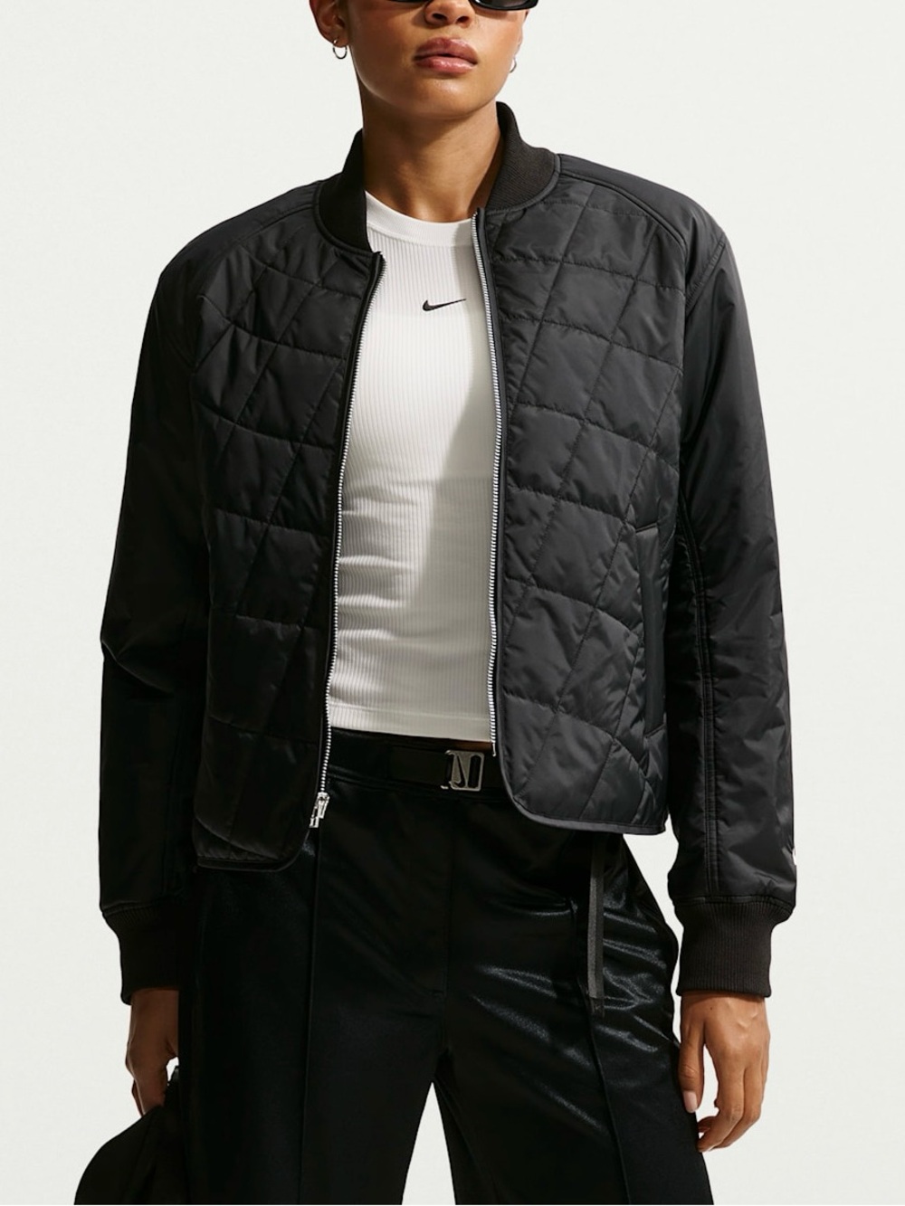 NWT $155 Nike Sportswear Women's Loose Quilted Taffeta Jacket Black Small